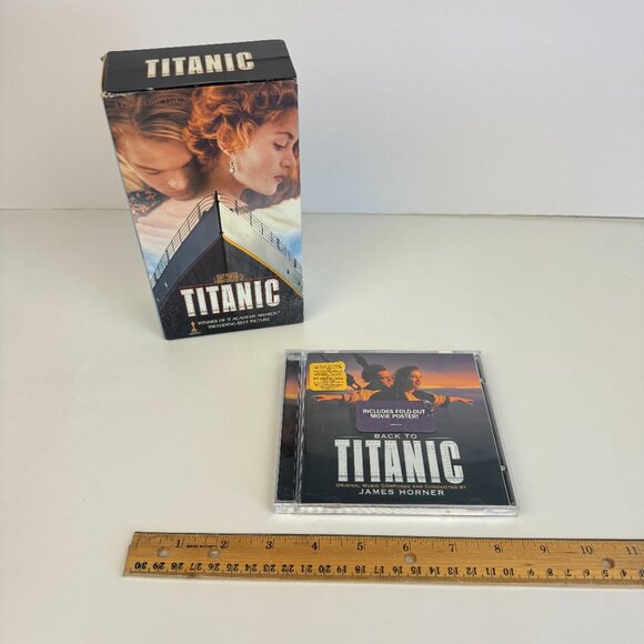 Vtg Titanic Movie‎ VHS Tape Box Set w CD Soundtrack w Collectible Poster from CD - Picture 3 of 10